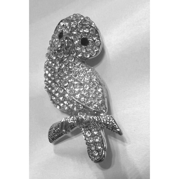 Owl Brooch AB Rhinestone Studded  Sparkling Owl Brooch Pin 2.5" x 1.5" - Picture 6 of 6